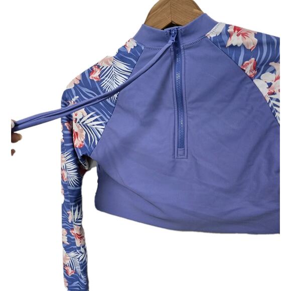 Laguna Cropped Swim Rash Guard Long Sleeve Padded Tropical Blue Small - Picture 4 of 5